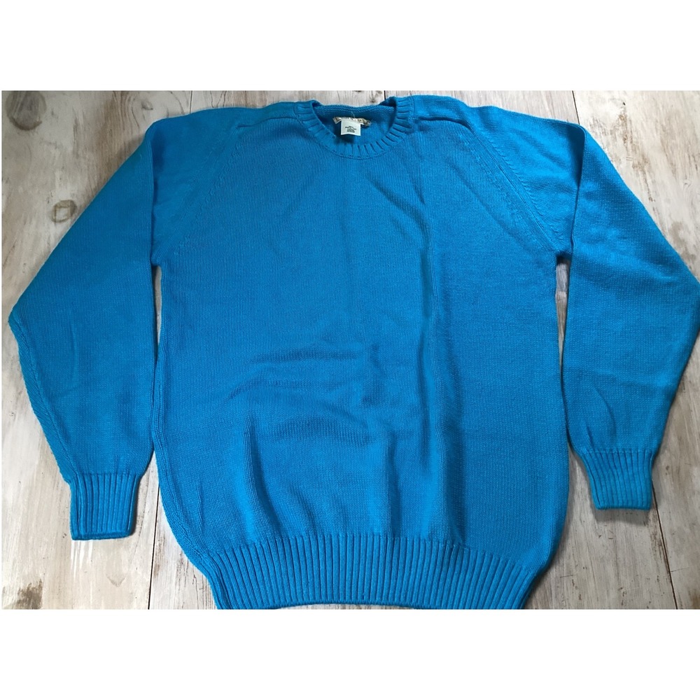 LL Bean Blue Mens Tall Large Crewneck Sweater Knit Pullover Made in USA Baggy